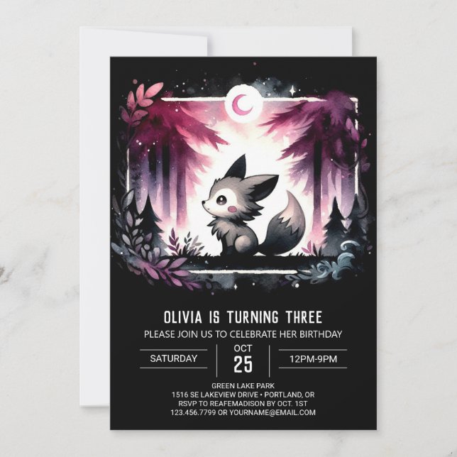Invitación Cumpleaños de minimalista Whimsy Wolf (Anverso)