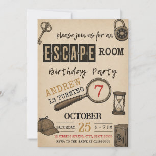 Invitación Cumpleaños de Misterio Personal en Escape Room