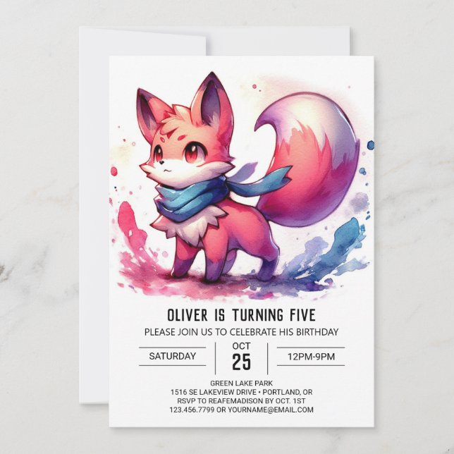 Invitación Cumpleaños de moda Fox (Anverso)
