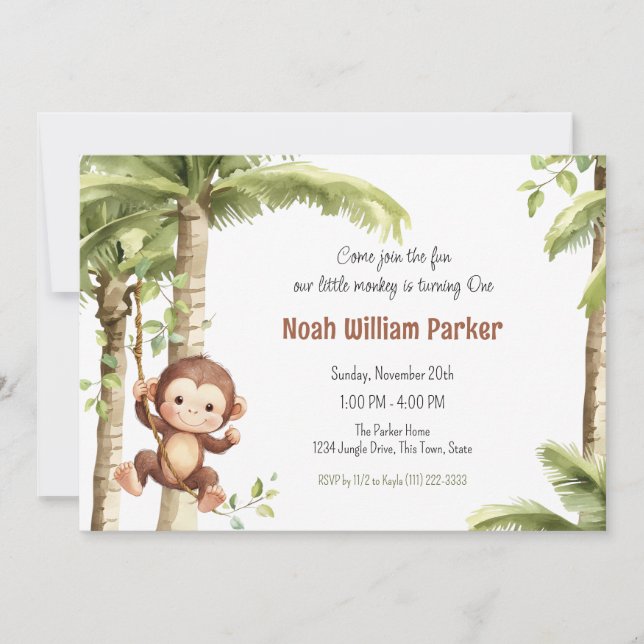 Invitación Cumpleaños de mono en la selva (Anverso)