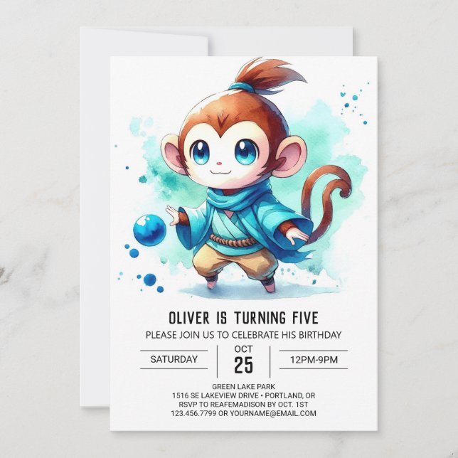 Invitación Cumpleaños de Mono Jugativo Imprescindible (Anverso)
