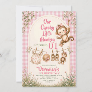 Invitación Cumpleaños de mono travieso rosa