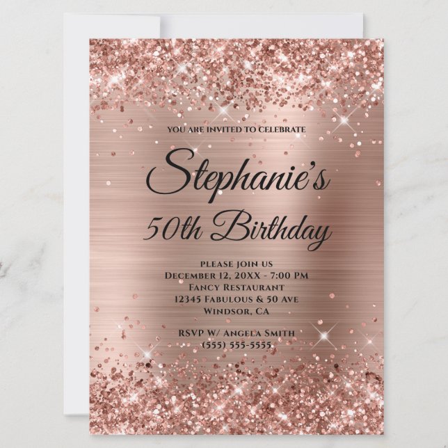 Invitación Cumpleaños de monograma elegante de lámina brillan (Anverso)