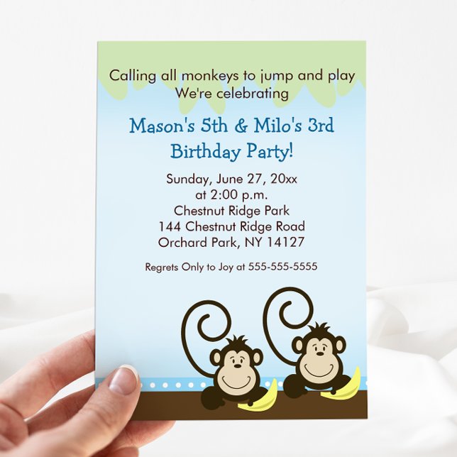 Invitación Cumpleaños de monos gemelos  (Twin Boys Birthday Invitation)