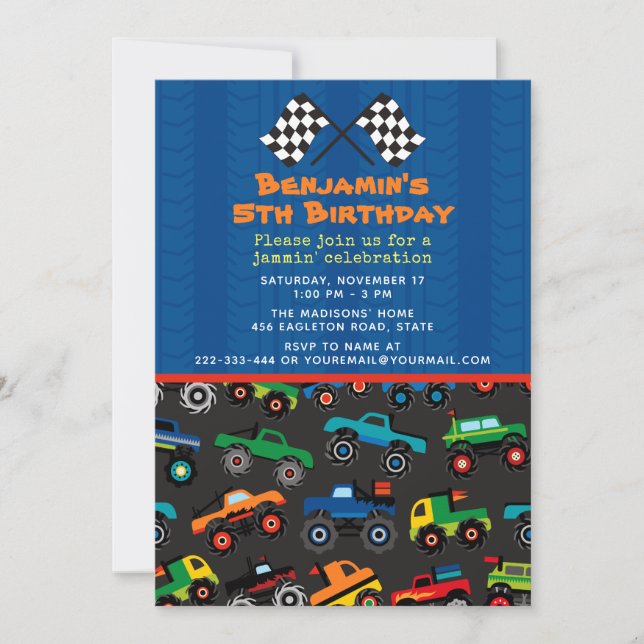 Invitación Cumpleaños de Monster Truck (Anverso)