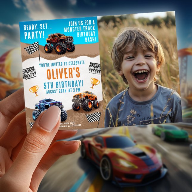 Invitación Cumpleaños de Monster Truck con foto (Subido por el creador)