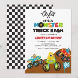 Invitación Cumpleaños de monstruos de camiones monstruo