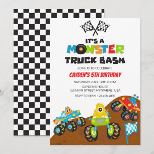 Invitación Cumpleaños de monstruos de camiones monstruo