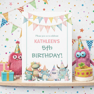 Invitación Cumpleaños de Monstruos Divertidos Acuarela Capric