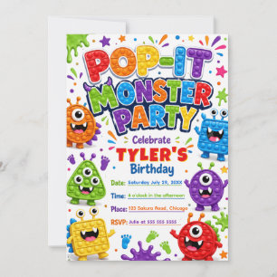 Invitación Cumpleaños de Monstruos Divertidos Pop It