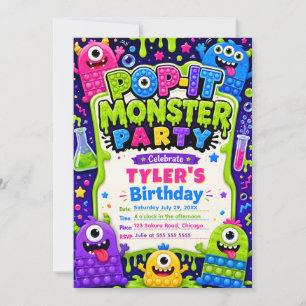 Invitación Cumpleaños de Monstruos Divertidos Pop It