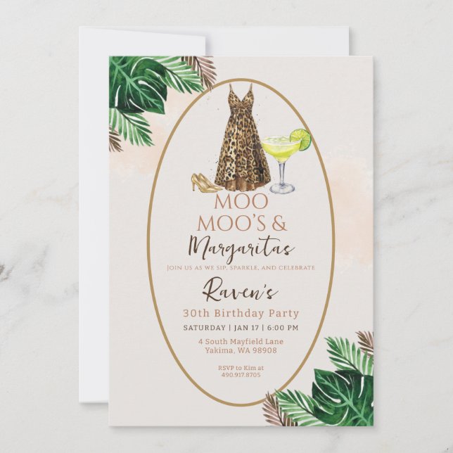 Invitación Cumpleaños de Moo Moo's y Margaritas (Anverso)