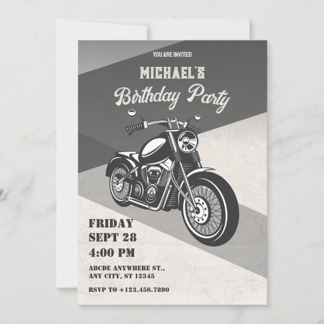 Invitación Cumpleaños de motocicleta retro de época (Anverso)