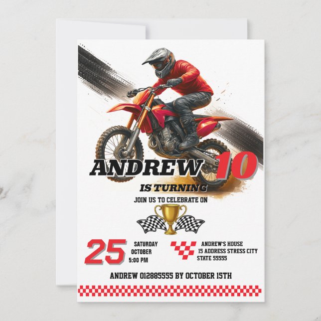 Invitación Cumpleaños de Motocross Digital Personal Motorbike (Anverso)