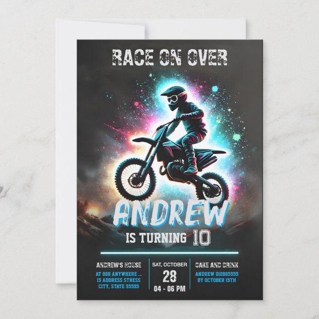 Invitación Cumpleaños de Motocross Dirt Personal Motorbike Bo (Anverso)