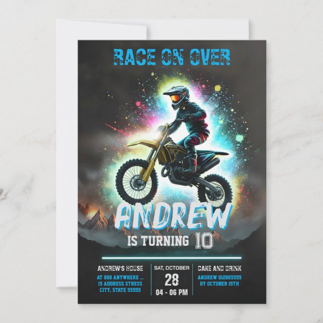 Invitación Cumpleaños de Motocross Dirt Personal Motorbike Bo (Anverso)