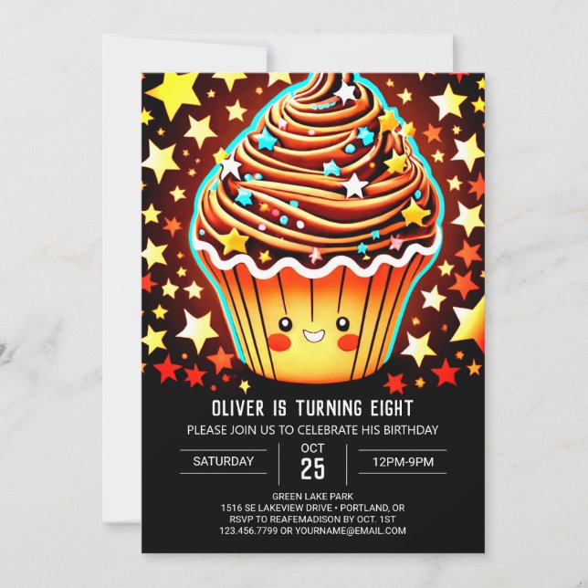 Invitación Cumpleaños de Muffin Imprimible en moda (Anverso)