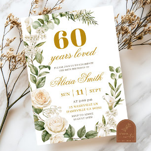 Invitación Cumpleaños de mujer adulta con rosa y lirio blanco