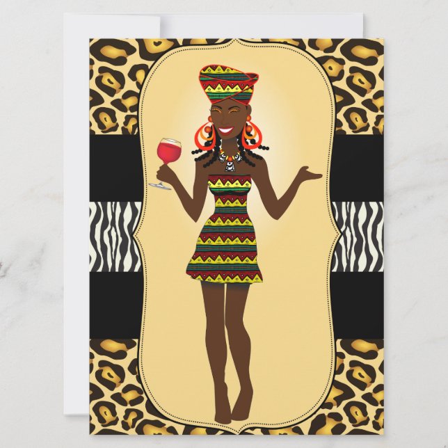 Invitación Cumpleaños de mujer africana Fiesta de soltera Des (Anverso)