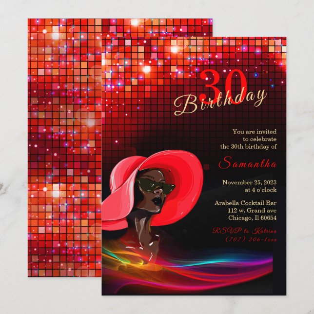Invitación Cumpleaños de mujer afroamericana (Anverso / Reverso)