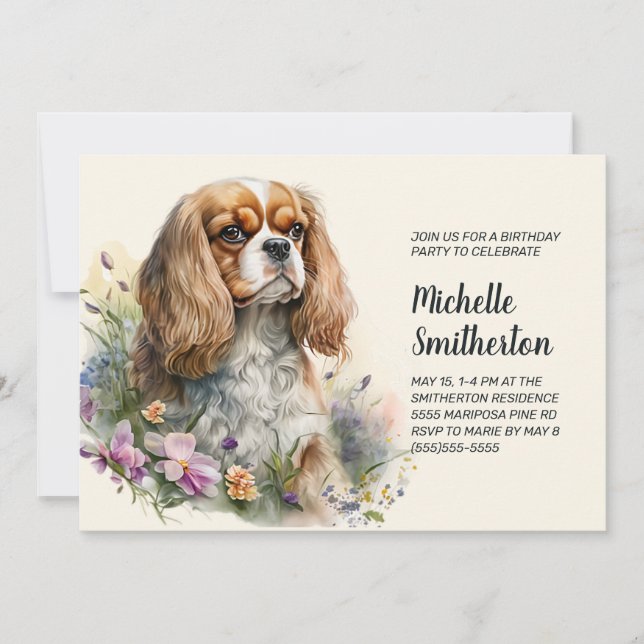 Invitación Cumpleaños de mujer Cavalier King Charles Spaniel  (Anverso)