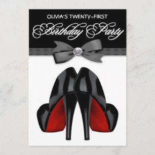 Invitación Cumpleaños de mujer con corbata de lazo negra roja