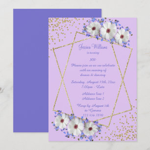 Invitación Cumpleaños de mujer con margaritas, brillo y confe