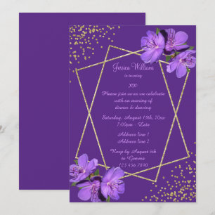 Invitación Cumpleaños de mujer con purpurina floral y confeti