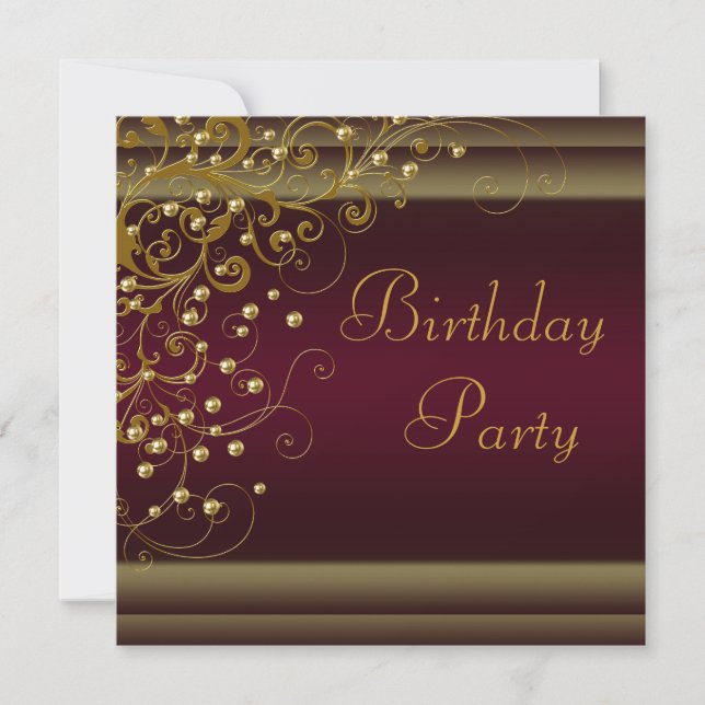 Invitación Cumpleaños de mujer con remolino de perla dorada y (Anverso)