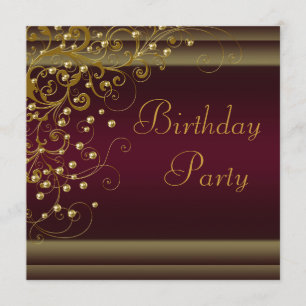 Invitación Cumpleaños de mujer con remolino de perla dorada y