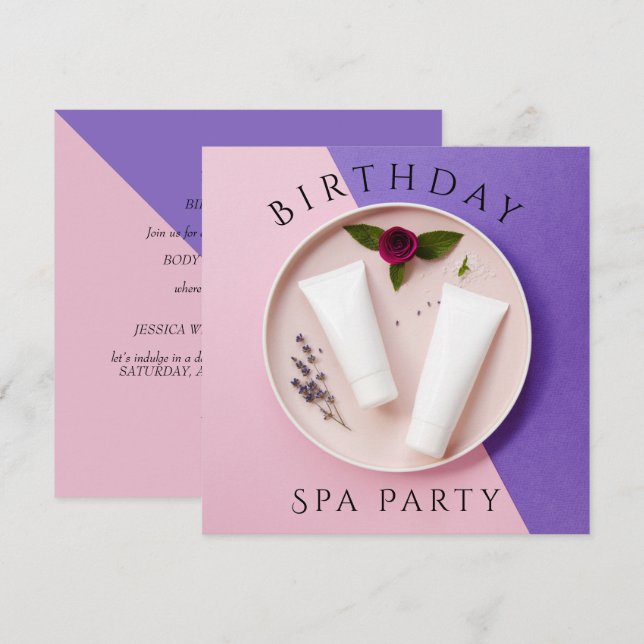 Invitación Cumpleaños de mujer día de spa (Anverso / Reverso)