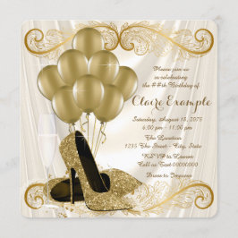 Invitación Cumpleaños de mujer en marfil y oro Glamour Satén