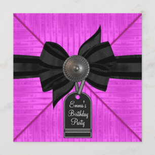 Invitación Cumpleaños de mujer en rosa fucsia negro caliente