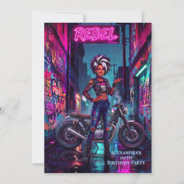 Invitación Cumpleaños de Mujer Rebelde Grafiti Moto Callejón