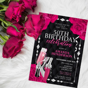 Invitación Cumpleaños de mujer Rosa y Plata