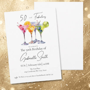 Invitación Cumpleaños de mujeres de 50 años con tema Martini