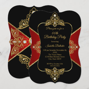 Invitación Cumpleaños de mujeres negras rojas diamante dorado
