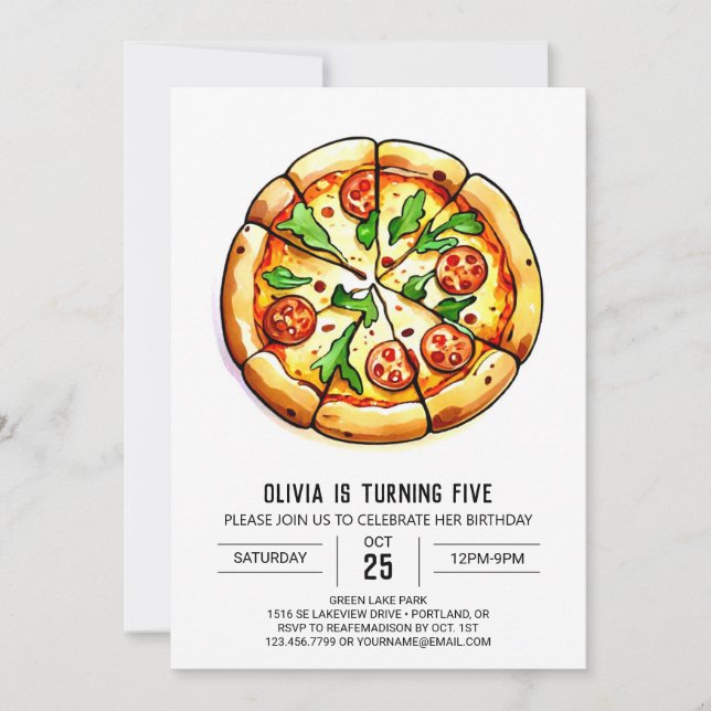 Invitación Cumpleaños de Mushroom Foodie Pizza (Anverso)