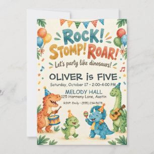 Invitación Cumpleaños de música de dinosaurio de acuarela nar