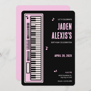 Invitación cumpleaños de música de teclado de piano