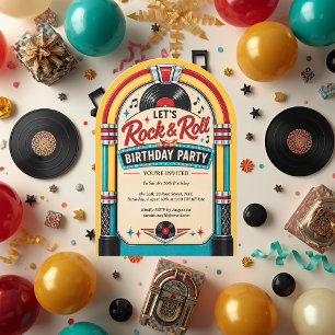 Invitación Cumpleaños de música vintage Rock and Roll Jukebox