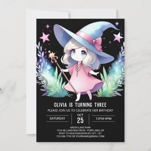Invitación Cumpleaños de Mystical Little Wizard (Anverso)