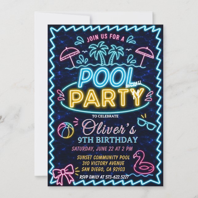 Invitación Cumpleaños de natación caprichoso - Cumpleaños de  (Anverso)