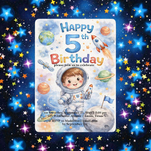 Invitación Cumpleaños de nave espacial Planetas Niño Estrella