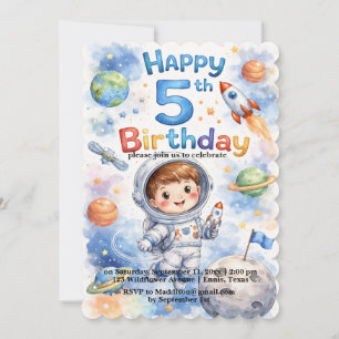 Invitación Cumpleaños de nave espacial Planetas Niño Estrella