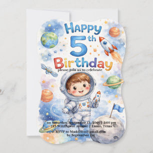 Invitación Cumpleaños de nave espacial Planetas Niño Estrella