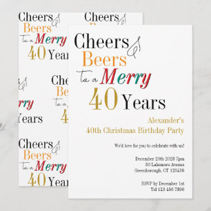 Invitación Cumpleaños de Navidad 40 Felicidades y Cervezas Al