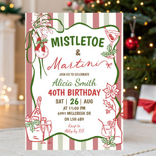 Invitación Cumpleaños de Navidad con Muérdago y Martini