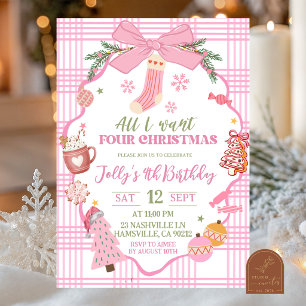 Invitación Cumpleaños de Navidad Pink Whimsical Todo lo que q