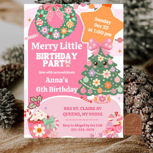 Invitación Cumpleaños de Navidad Retro Groovy Rosa